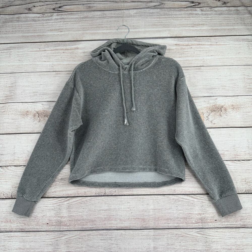 Tavi Noir Rib Knit Cropped‎ Hoodie Sweatshirt Womens XS Gray Stretch